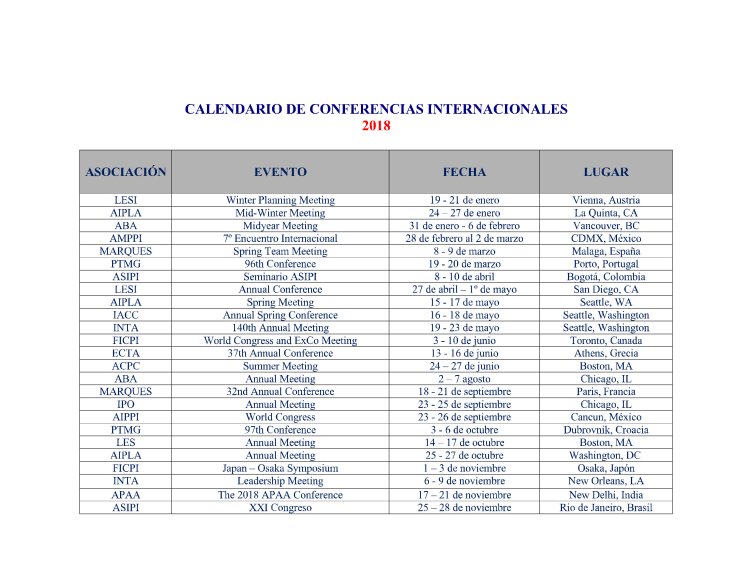 Calendario Internacional AMPPI2018